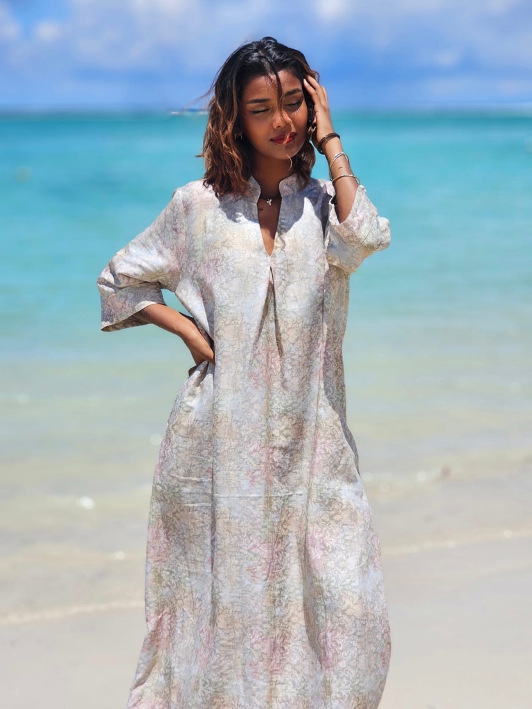 Lanena haljina pastel caramel