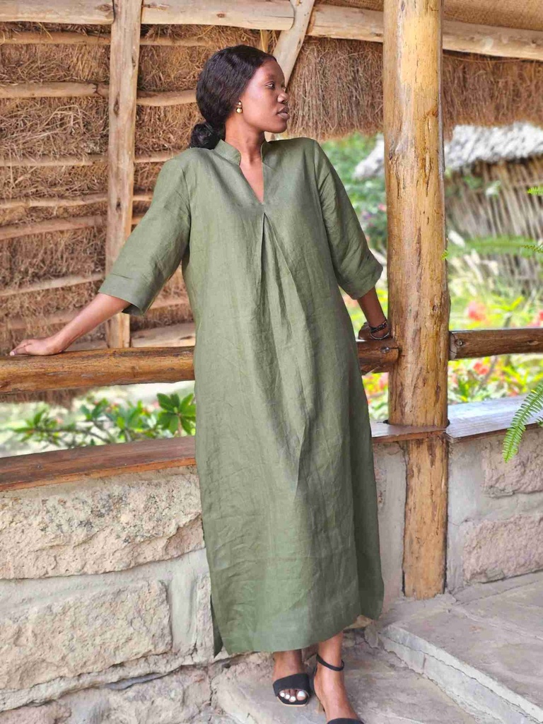 Lanena haljina Amara jungle green