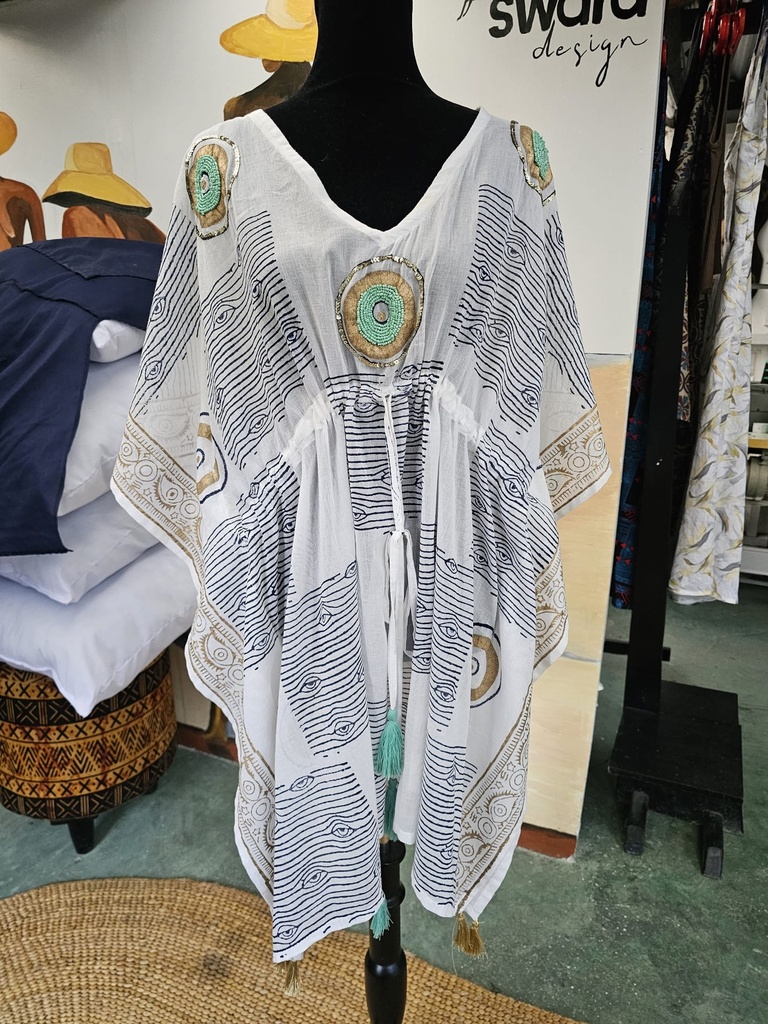 Beli kaftan sa smaragdnim perlicama free size