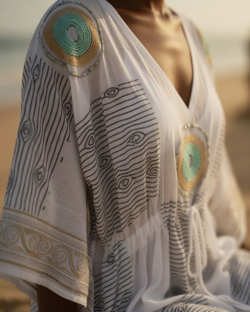 Beli kaftan sa smaragdnim perlicama free size