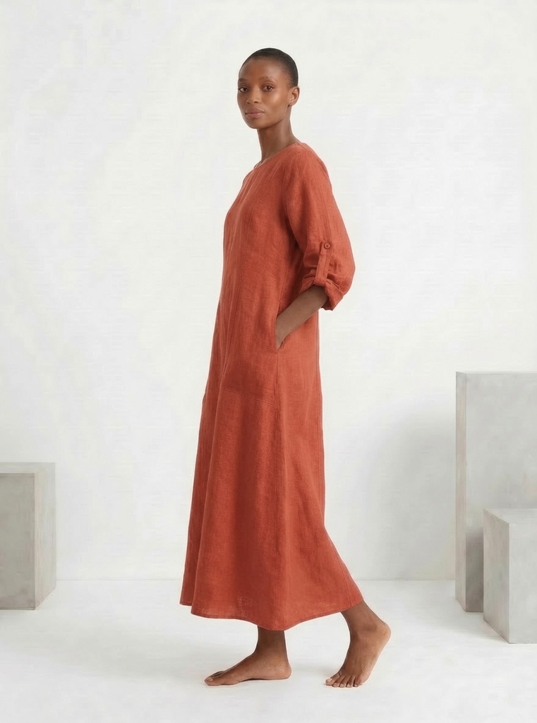 Mirelle lanena haljina burnt orange
