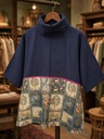 Mavuno lanena bluza, teget legend of Indra
