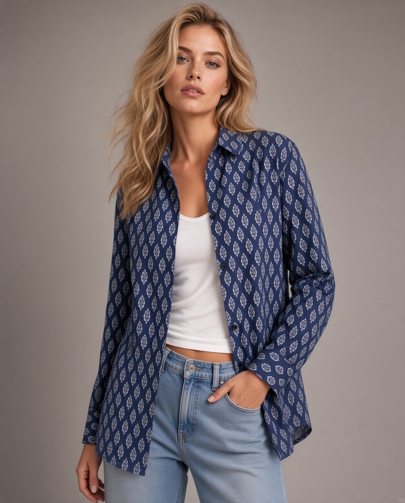 Kosulja od tankog indijskog pamuka - indigo ikat
