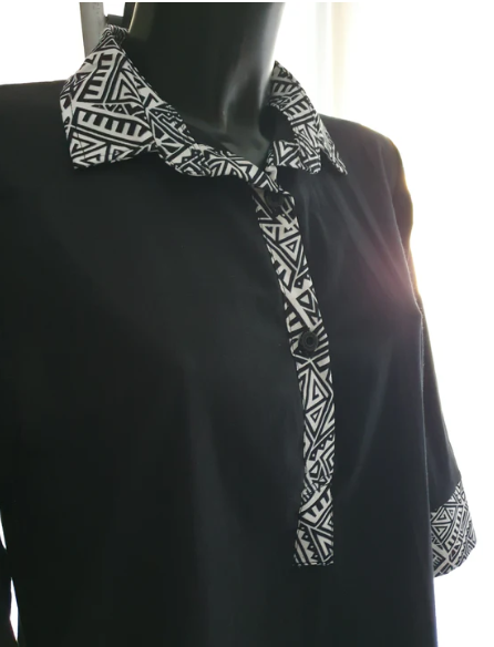 Lanena kosulja haljina crno bela (2XL)