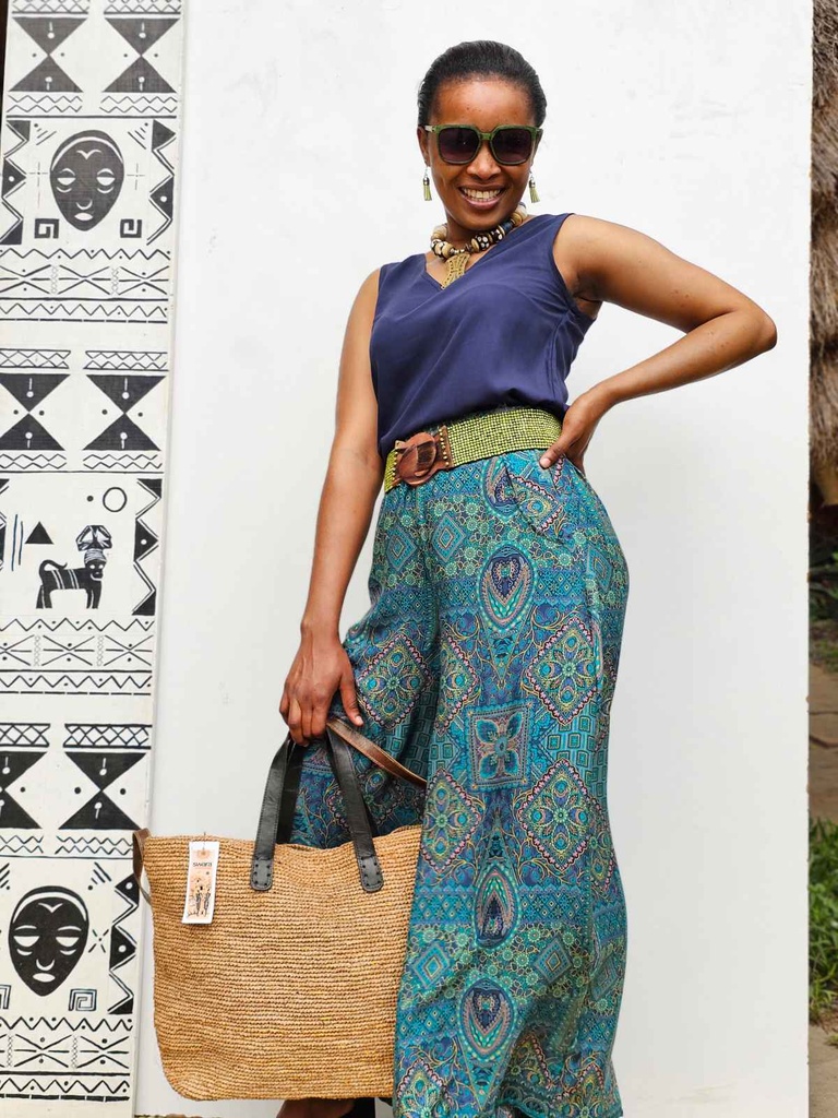 Svilene Palazzo pantalone Rajastani blue (S/M)