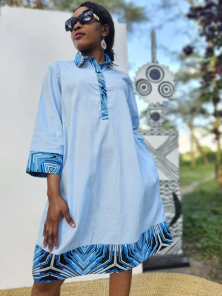 Lanena kosulja haljina tribal blue (L/XL)