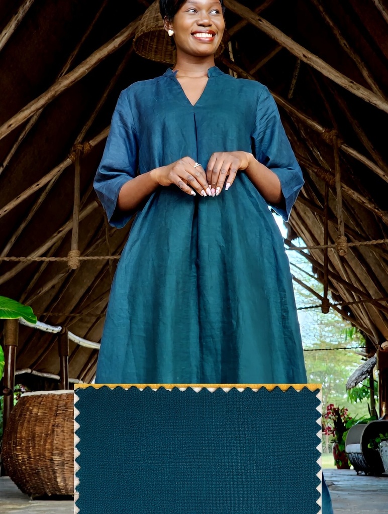 Lanena haljina Amara denim blue (S, 120 cm)