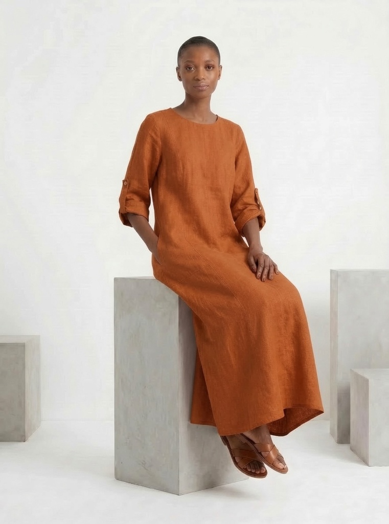 Mirelle lanena haljina burnt orange (XS, 120 cm)
