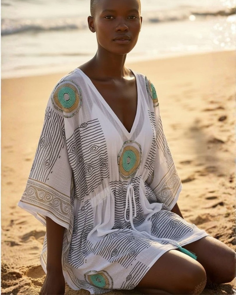 Beli kaftan sa smaragdnim perlicama free size