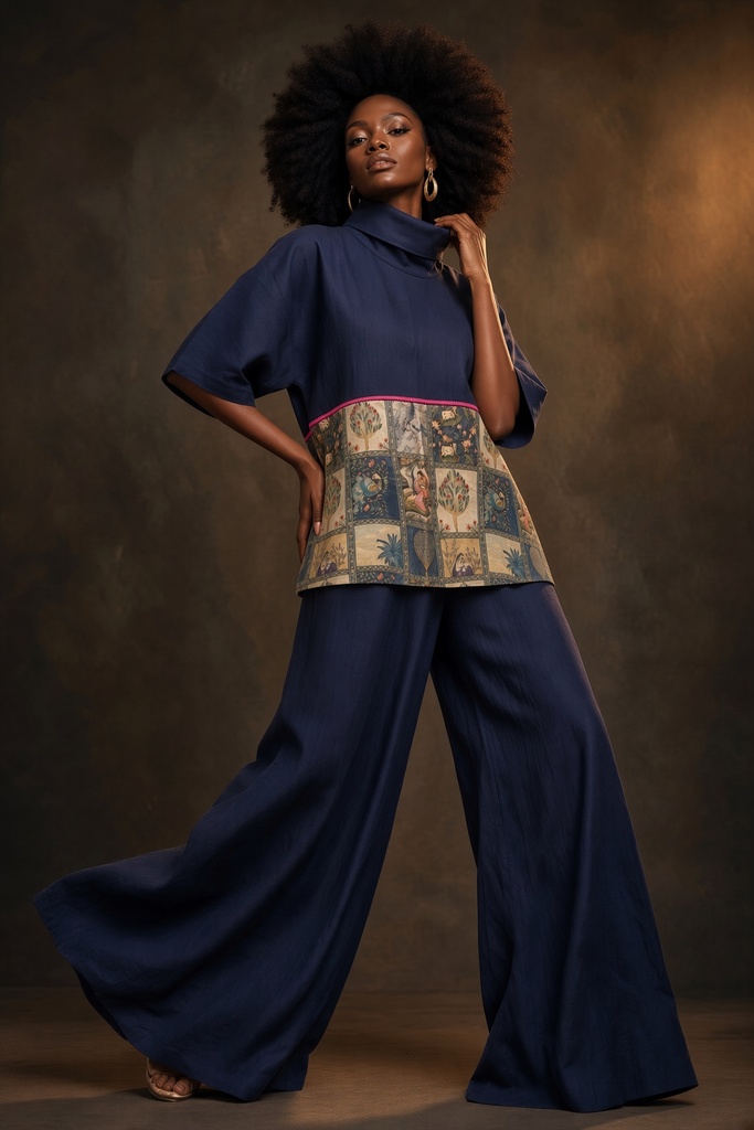 Mavuno lanena bluza, teget legend of Indra (3XL)